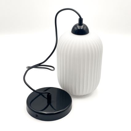 Ljuskrona med textilsladd HARMA 1xE27/15W/230V diameter 14 cm vit/svart