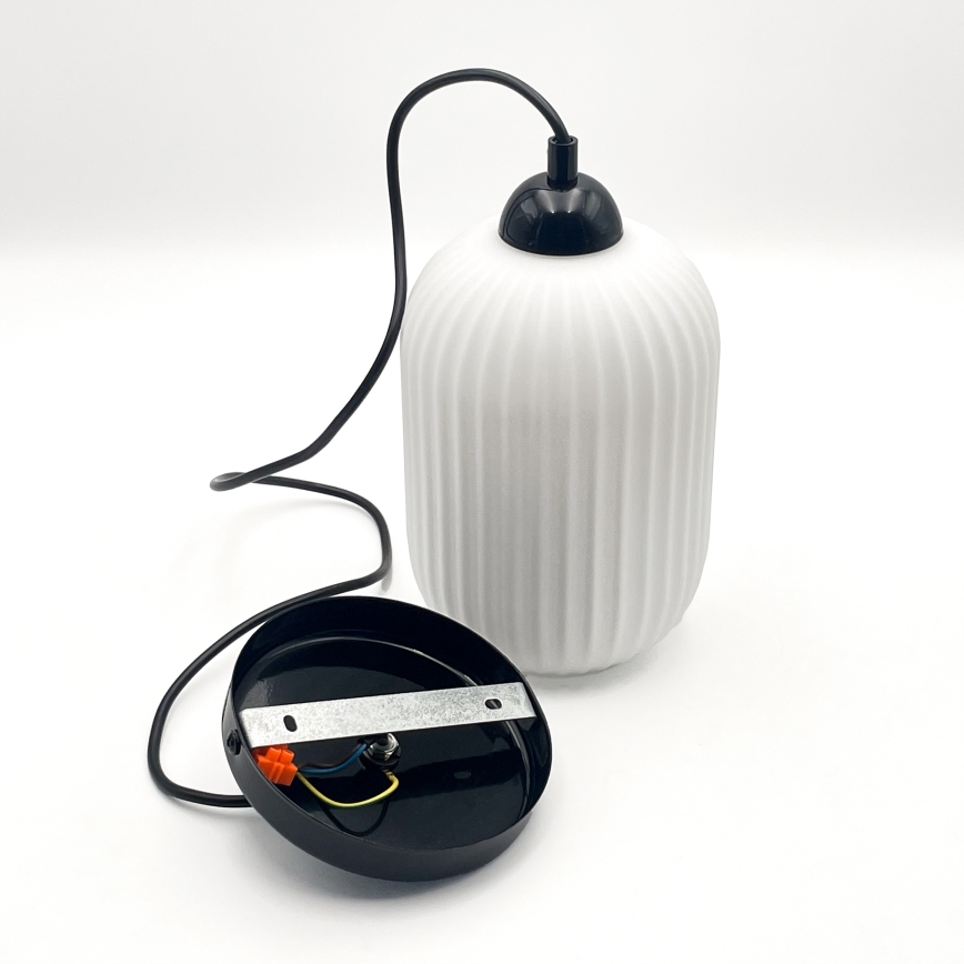 Ljuskrona med textilsladd HARMA 1xE27/15W/230V diameter 14 cm vit/svart