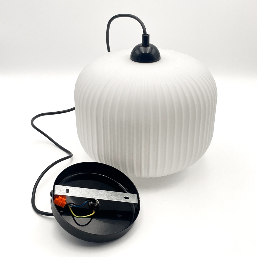 Ljuskrona med textilsladd HARMA 1xE27/15W/230V diameter 20 cm vit/svart
