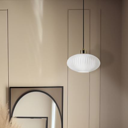 Ljuskrona med textilsladd HARMA 1xE27/15W/230V diameter 25 cm vit/guld