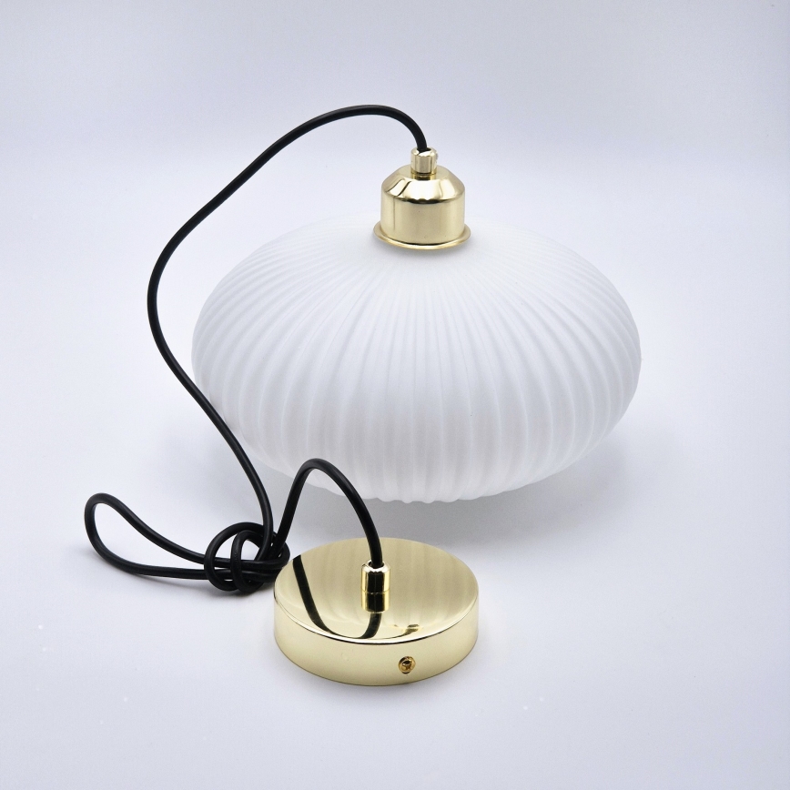 Ljuskrona med textilsladd HARMA 1xE27/15W/230V diameter 25 cm vit/guld