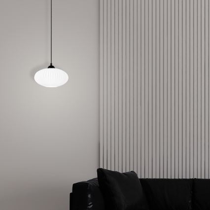 Ljuskrona med textilsladd HARMA 1xE27/15W/230V diameter 25 cm vit/svart