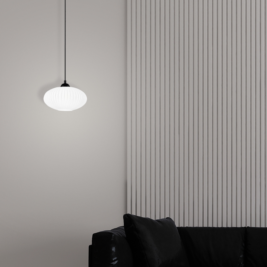 Ljuskrona med textilsladd HARMA 1xE27/15W/230V diameter 25 cm vit/svart