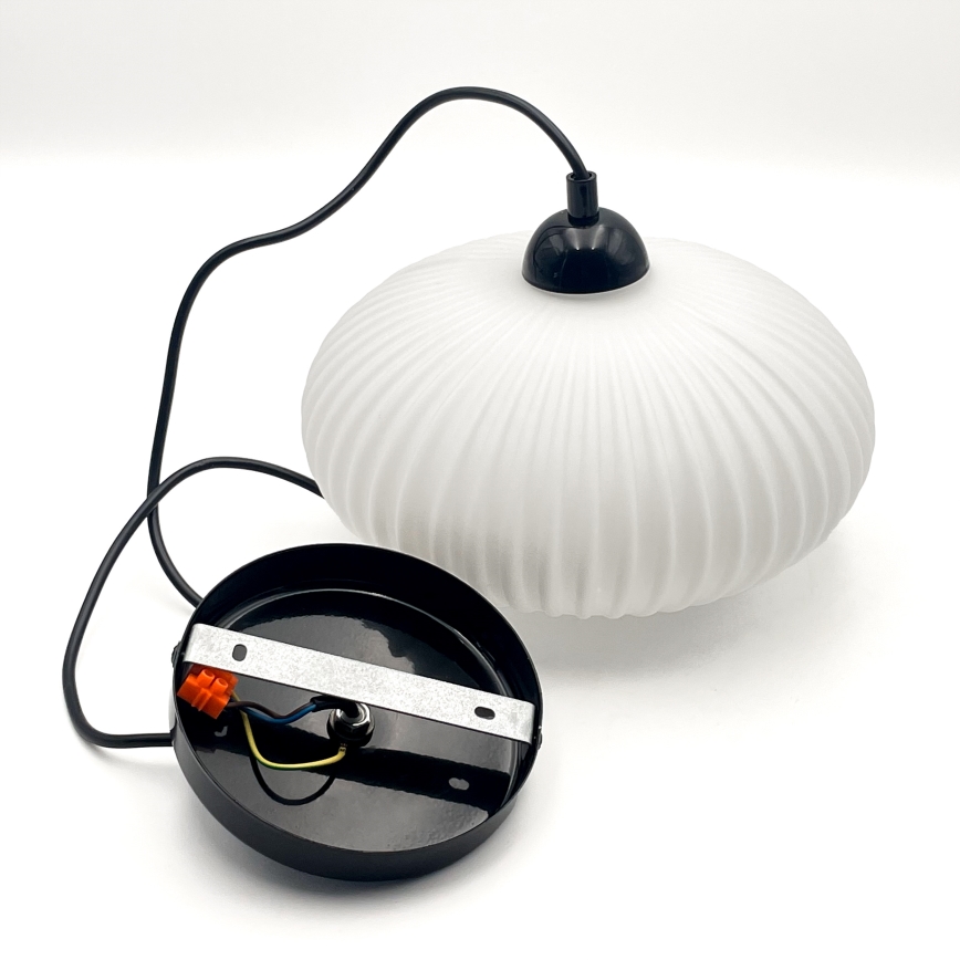 Ljuskrona med textilsladd HARMA 1xE27/15W/230V diameter 25 cm vit/svart