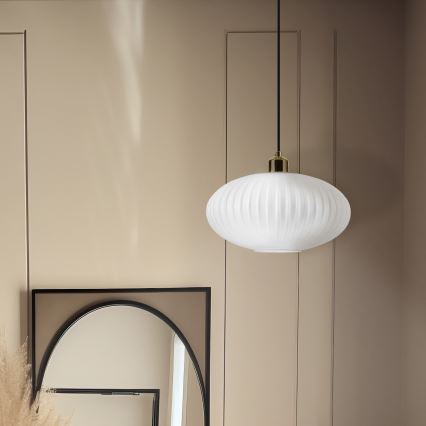 Ljuskrona med textilsladd HARMA 1xE27/15W/230V diameter 30 cm vit/guld