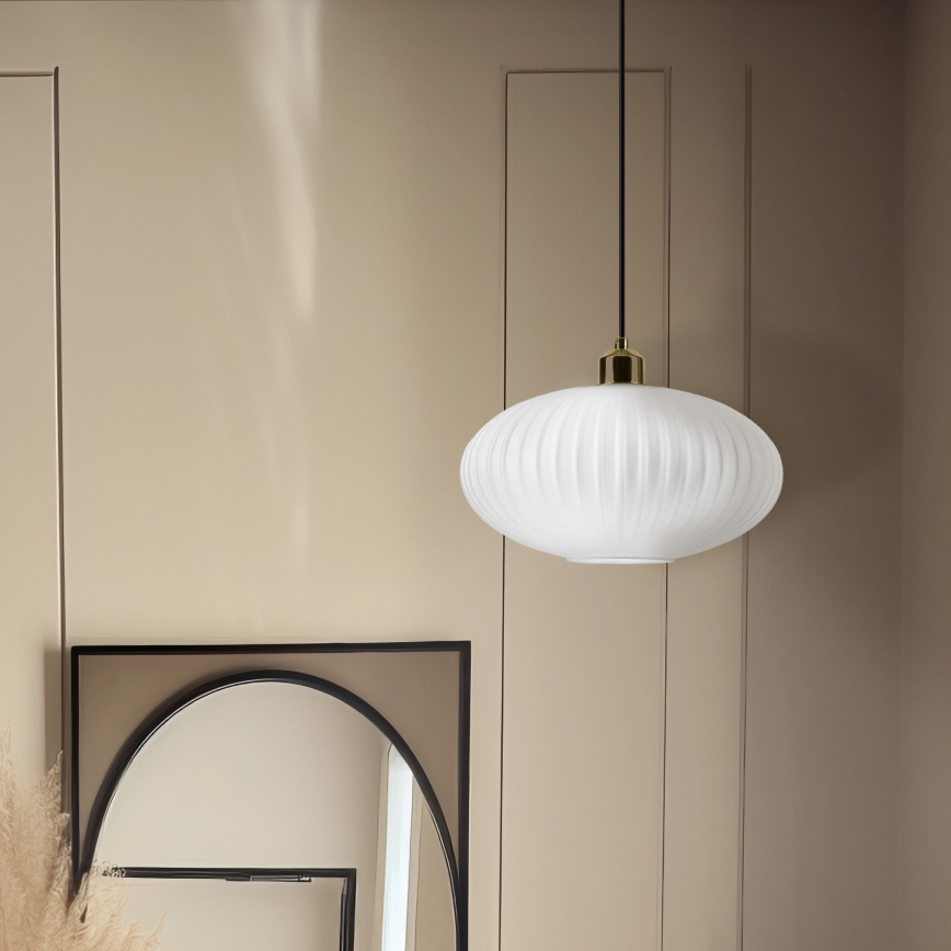 Ljuskrona med textilsladd HARMA 1xE27/15W/230V diameter 30 cm vit/guld