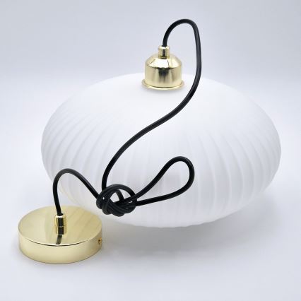 Ljuskrona med textilsladd HARMA 1xE27/15W/230V diameter 30 cm vit/guld