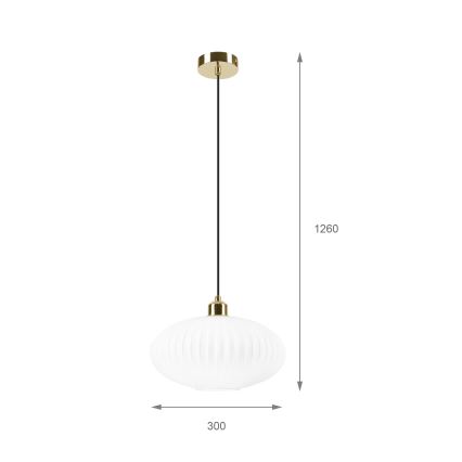 Ljuskrona med textilsladd HARMA 1xE27/15W/230V diameter 30 cm vit/guld