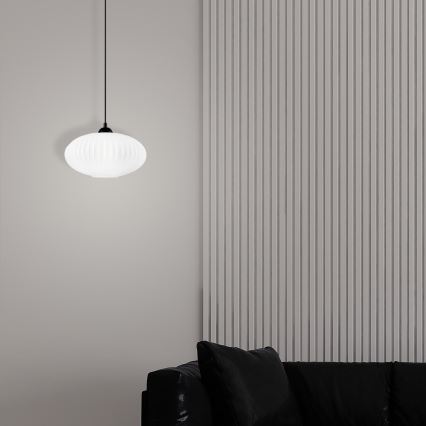 Ljuskrona med textilsladd HARMA 1xE27/15W/230V diameter 30 cm vit/svart