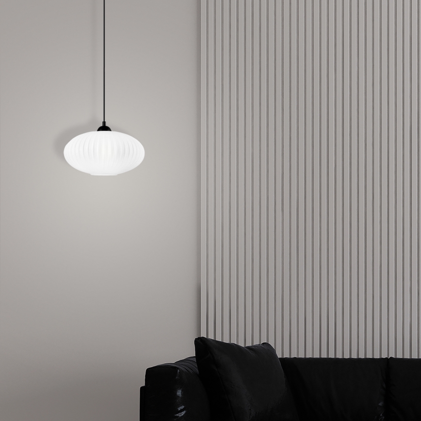 Ljuskrona med textilsladd HARMA 1xE27/15W/230V diameter 30 cm vit/svart