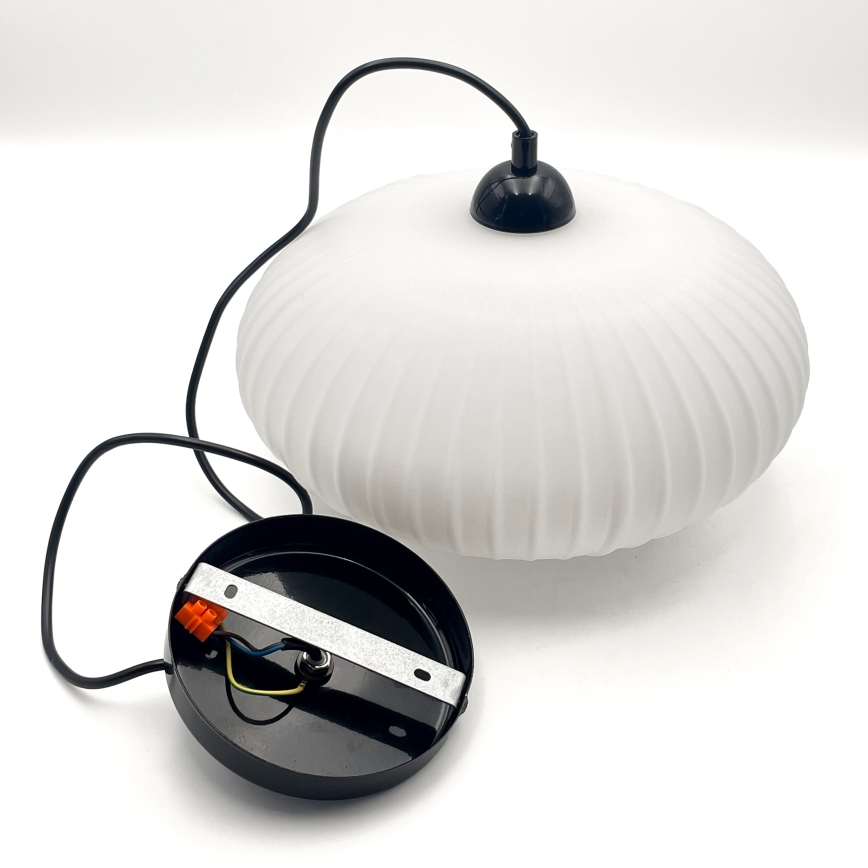 Ljuskrona med textilsladd HARMA 1xE27/15W/230V diameter 30 cm vit/svart