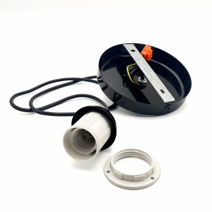Ljuskrona med textilsladd HARMA 1xE27/15W/230V diameter 30 cm vit/svart