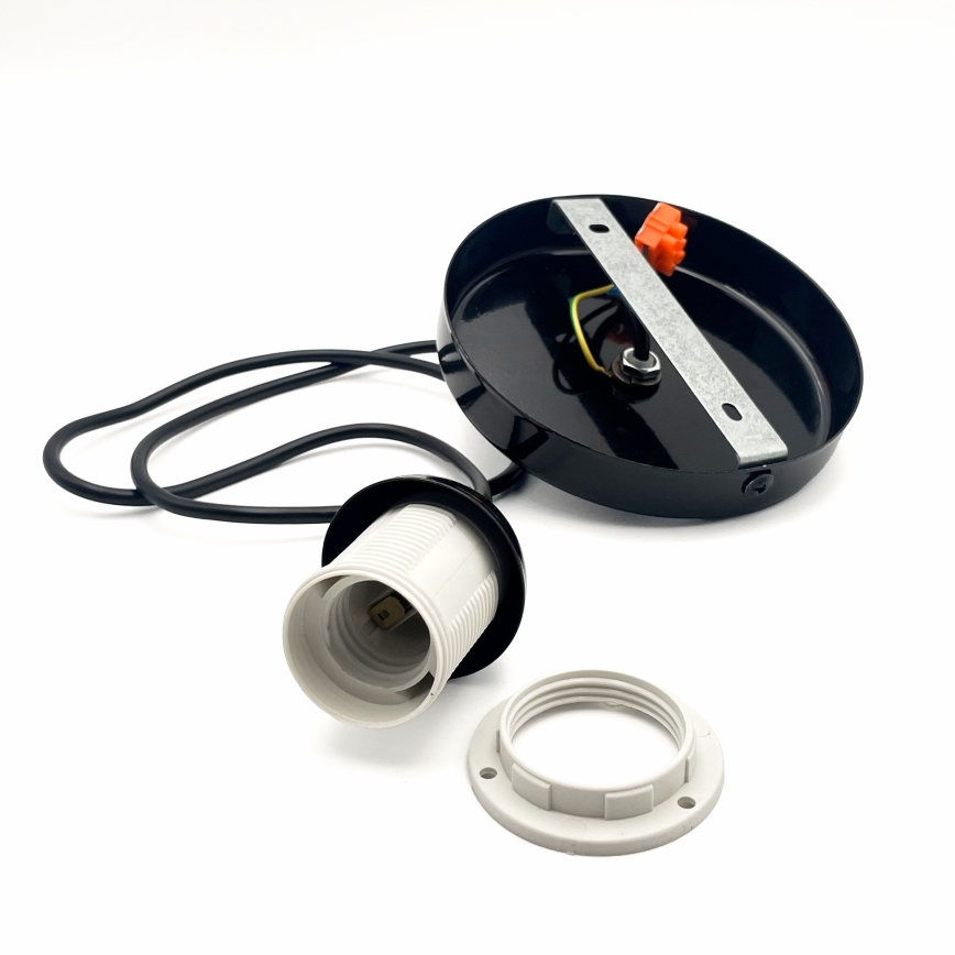 Ljuskrona med textilsladd HARMA 1xE27/15W/230V diameter 30 cm vit/svart