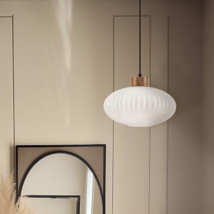Ljuskrona med textilsladd HARMONY 1xE27/15W/230V diameter 30 cm vit/ek