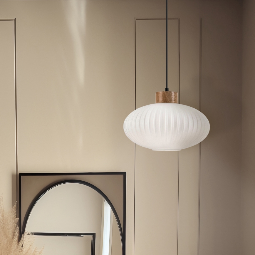 Ljuskrona med textilsladd HARMONY 1xE27/15W/230V diameter 30 cm vit/ek