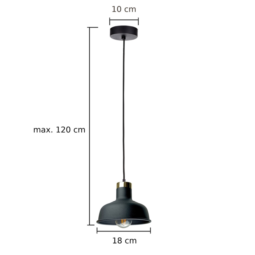 Ljuskrona med textilsladd HEBE 1xE27/60W/230V svart