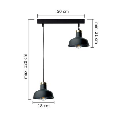 Ljuskrona med textilsladd HEBE 2xE27/60W/230V svart