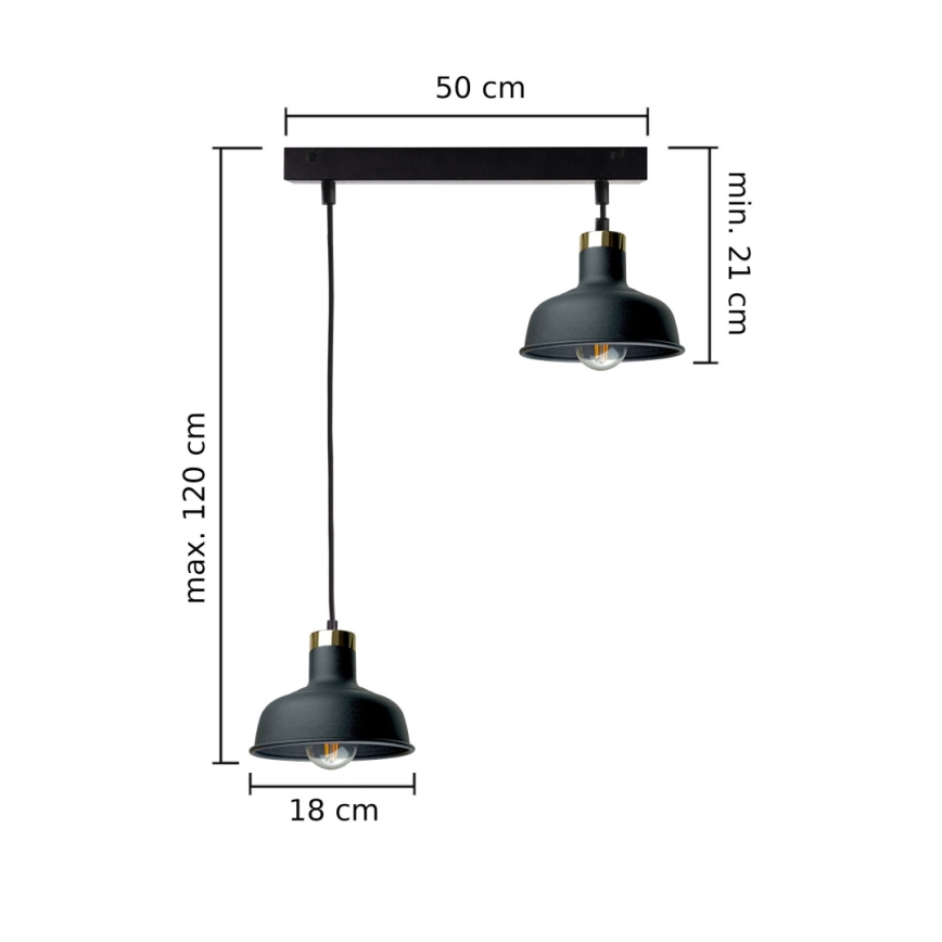 Ljuskrona med textilsladd HEBE 2xE27/60W/230V svart
