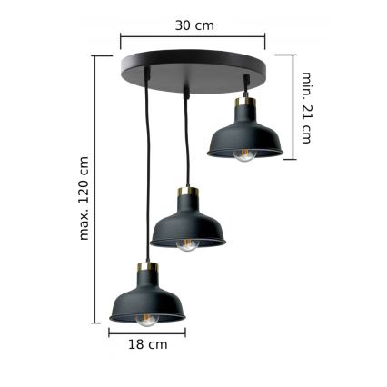 Ljuskrona med textilsladd HEBE 3xE27/60W/230V svart