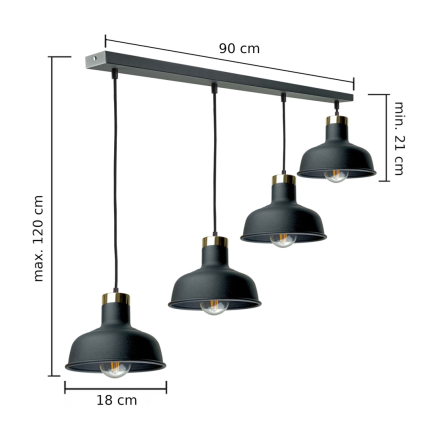 Ljuskrona med textilsladd HEBE 4xE27/60W/230V svart