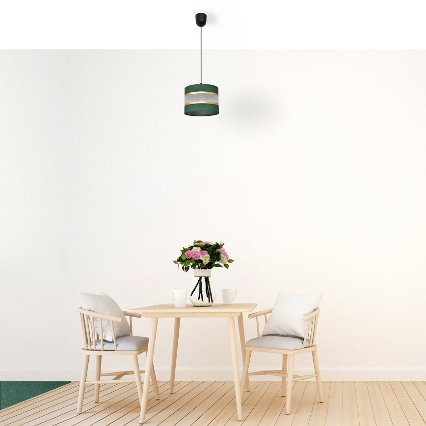 Ljuskrona med textilsladd HELEN 1xE27/15W/230V diameter 20 cm grön/guld