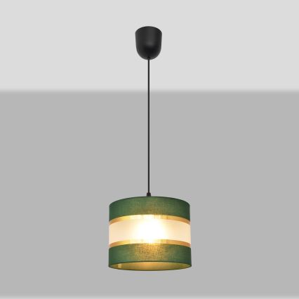 Ljuskrona med textilsladd HELEN 1xE27/15W/230V diameter 20 cm grön/guld