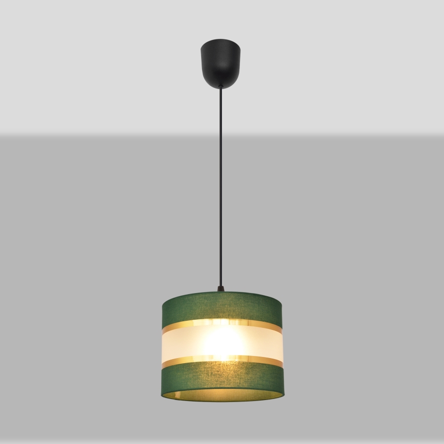 Ljuskrona med textilsladd HELEN 1xE27/15W/230V diameter 20 cm grön/guld