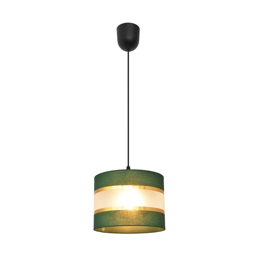 Ljuskrona med textilsladd HELEN 1xE27/15W/230V diameter 20 cm grön/guld