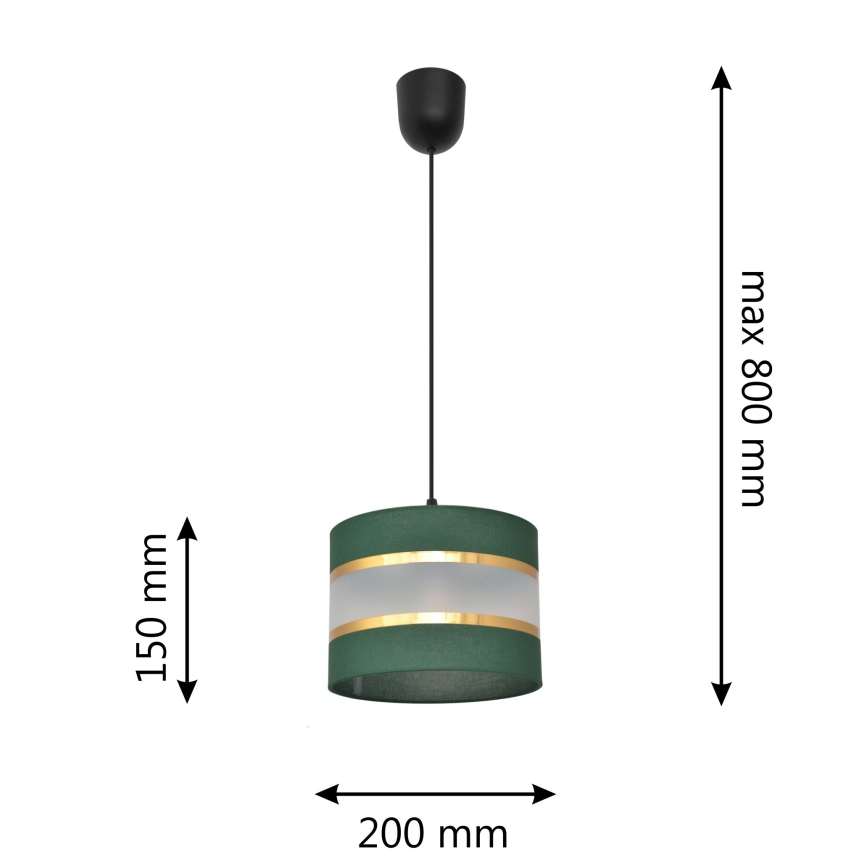 Ljuskrona med textilsladd HELEN 1xE27/15W/230V diameter 20 cm grön/guld