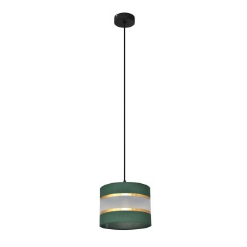 Ljuskrona med textilsladd HELEN 1xE27/15W/230V diameter 20 cm grön/guld
