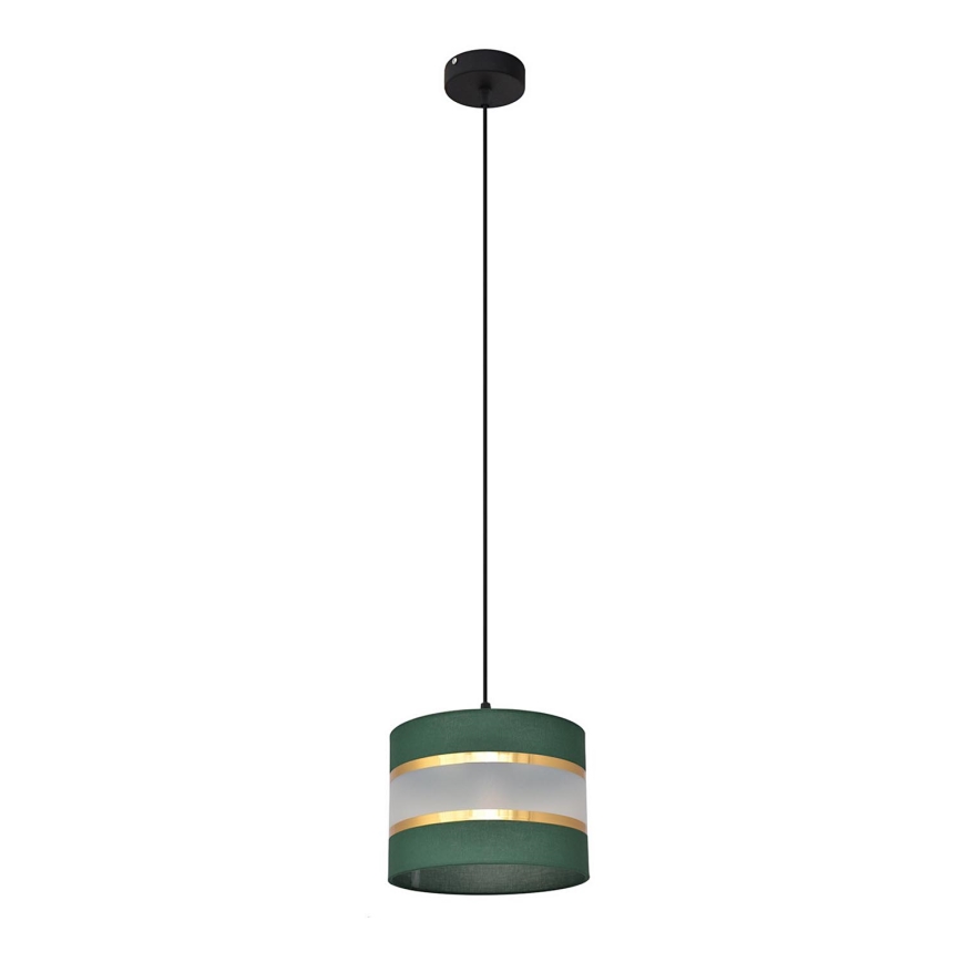 Ljuskrona med textilsladd HELEN 1xE27/15W/230V diameter 20 cm grön/guld
