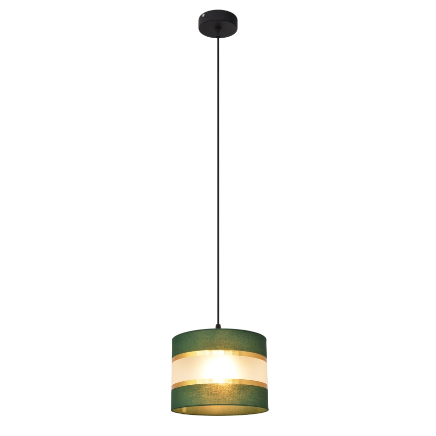 Ljuskrona med textilsladd HELEN 1xE27/15W/230V diameter 20 cm grön/guld