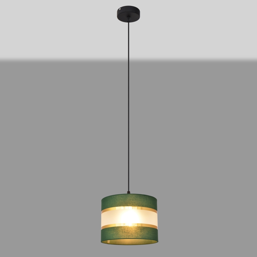 Ljuskrona med textilsladd HELEN 1xE27/15W/230V diameter 20 cm grön/guld