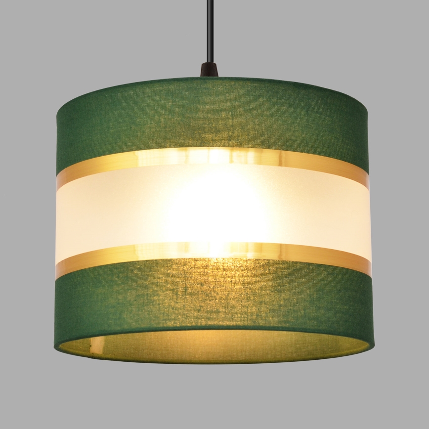 Ljuskrona med textilsladd HELEN 1xE27/15W/230V diameter 20 cm grön/guld