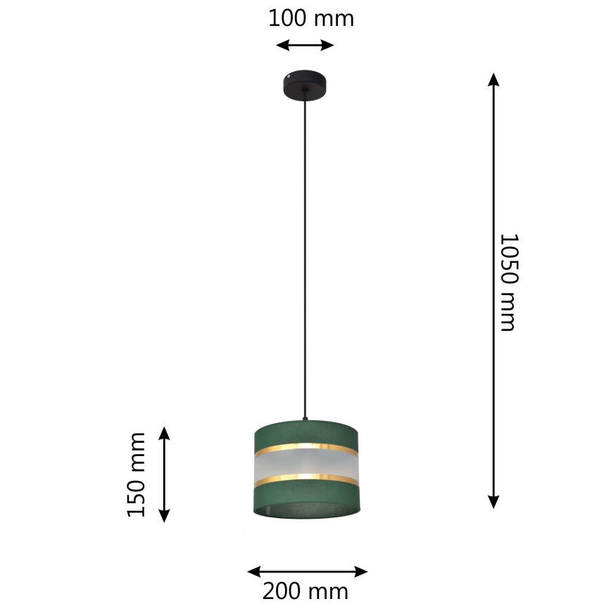 Ljuskrona med textilsladd HELEN 1xE27/15W/230V diameter 20 cm grön/guld