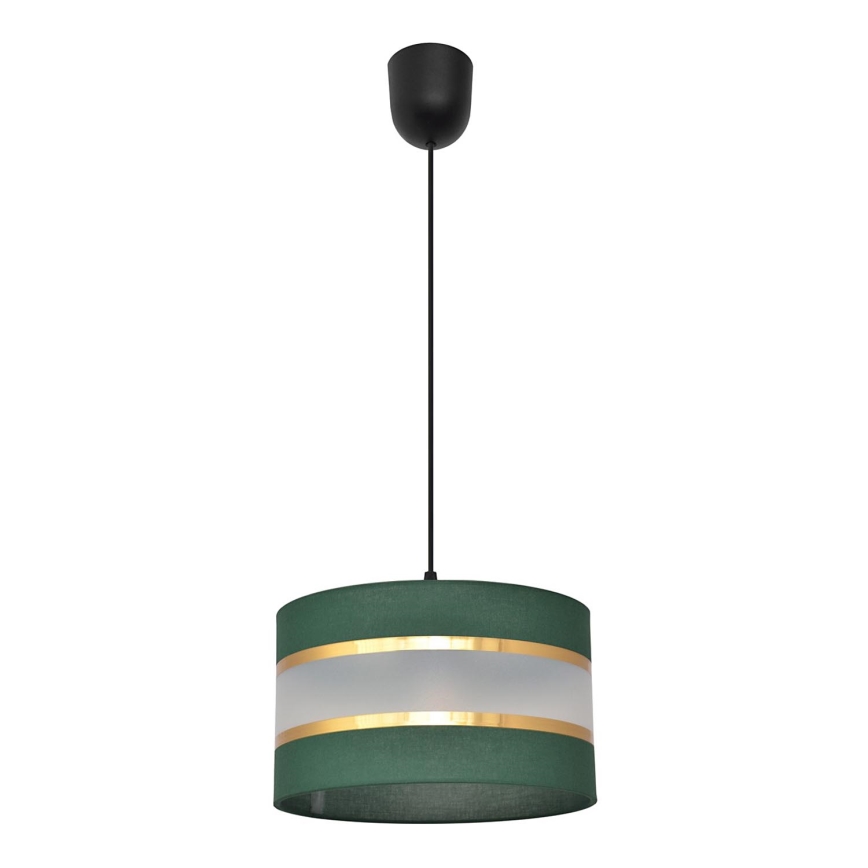 Ljuskrona med textilsladd HELEN 1xE27/15W/230V diameter 25 cm grön/guld
