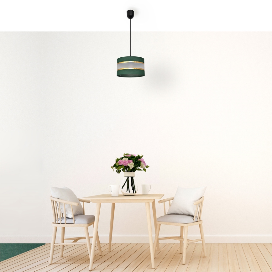 Ljuskrona med textilsladd HELEN 1xE27/15W/230V diameter 25 cm grön/guld