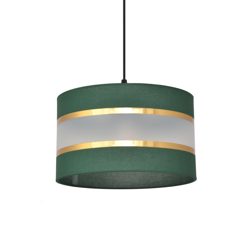 Ljuskrona med textilsladd HELEN 1xE27/15W/230V diameter 25 cm grön/guld
