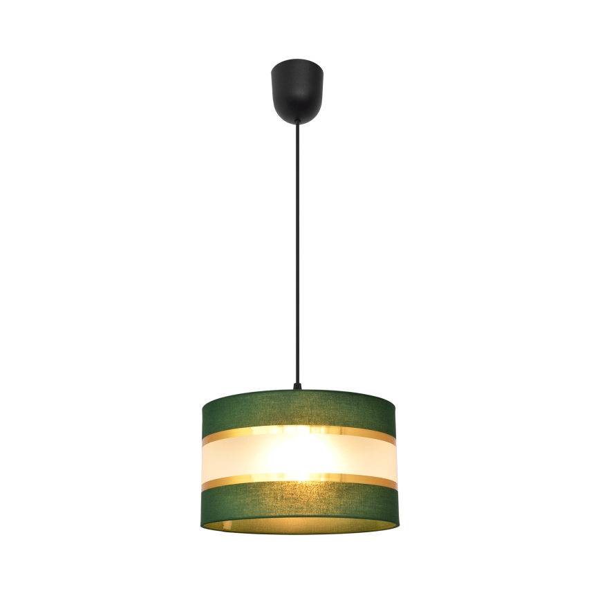 Ljuskrona med textilsladd HELEN 1xE27/15W/230V diameter 25 cm grön/guld