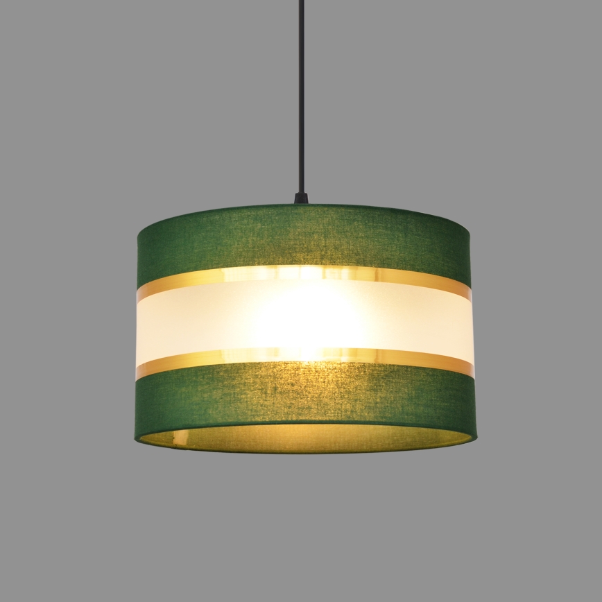 Ljuskrona med textilsladd HELEN 1xE27/15W/230V diameter 25 cm grön/guld