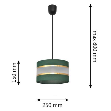 Ljuskrona med textilsladd HELEN 1xE27/15W/230V diameter 25 cm grön/guld