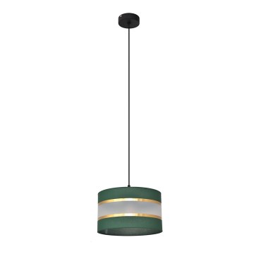 Ljuskrona med textilsladd HELEN 1xE27/15W/230V diameter 25 cm grön/guld