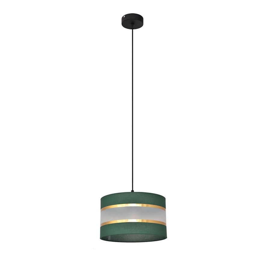 Ljuskrona med textilsladd HELEN 1xE27/15W/230V diameter 25 cm grön/guld