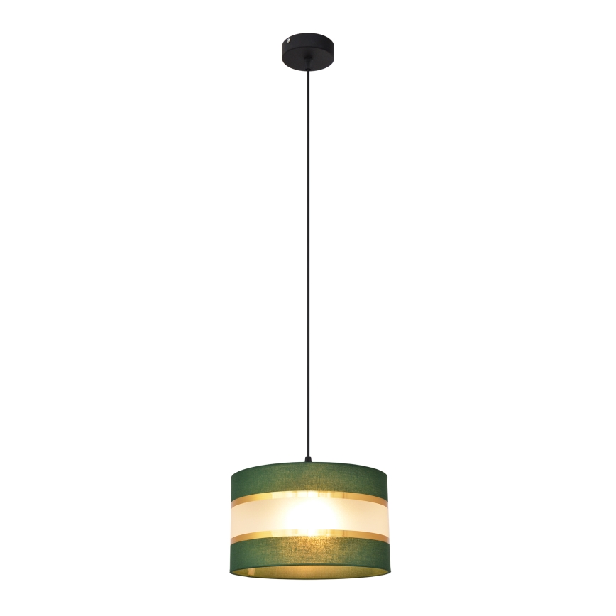 Ljuskrona med textilsladd HELEN 1xE27/15W/230V diameter 25 cm grön/guld