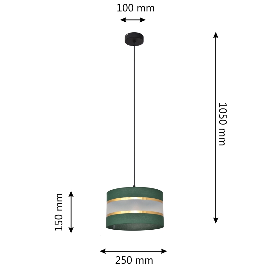 Ljuskrona med textilsladd HELEN 1xE27/15W/230V diameter 25 cm grön/guld