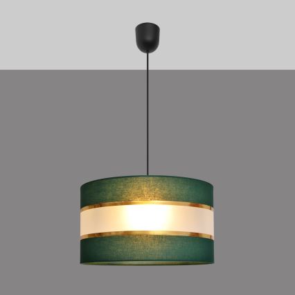Ljuskrona med textilsladd HELEN 1xE27/15W/230V diameter 35 cm grön/guld
