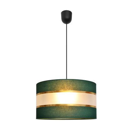 Ljuskrona med textilsladd HELEN 1xE27/15W/230V diameter 35 cm grön/guld