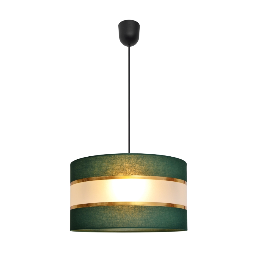 Ljuskrona med textilsladd HELEN 1xE27/15W/230V diameter 35 cm grön/guld