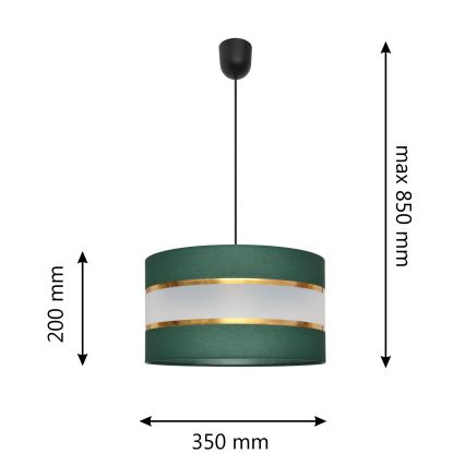 Ljuskrona med textilsladd HELEN 1xE27/15W/230V diameter 35 cm grön/guld