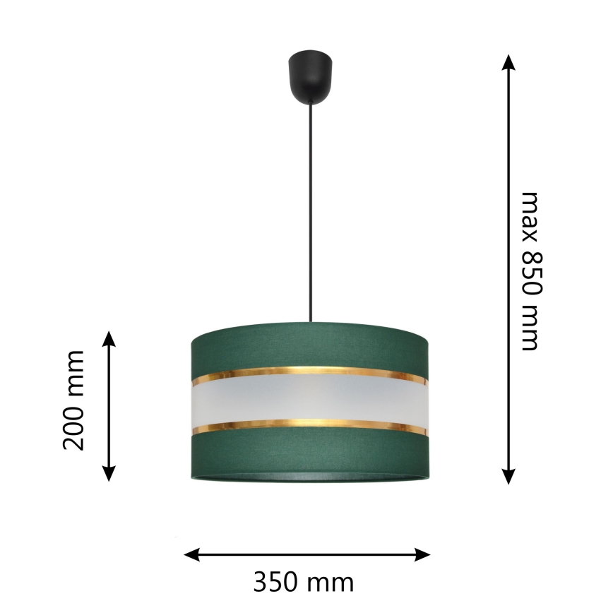 Ljuskrona med textilsladd HELEN 1xE27/15W/230V diameter 35 cm grön/guld